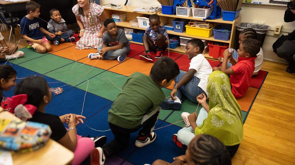 CMS Superintendent Dr. Crystal Hill visits a classroom during the first day of school at Elizabeth Traditional School in Charlotte, N.C., on Monday, August 25, 2025.