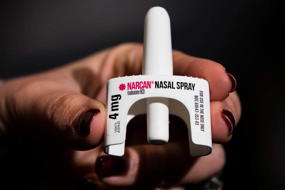 The overdose-reversal drug Narcan is displayed during training for employees of the Public Health Management Corporation (PHMC), Dec. 4, 2018, in Philadelphia.