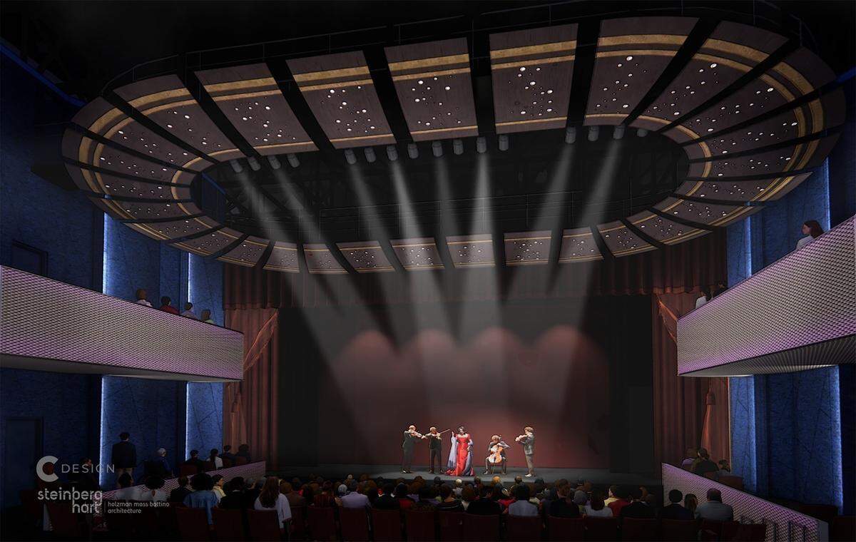 A rendering for a 400-seat theater in the Cain Center for the Arts.