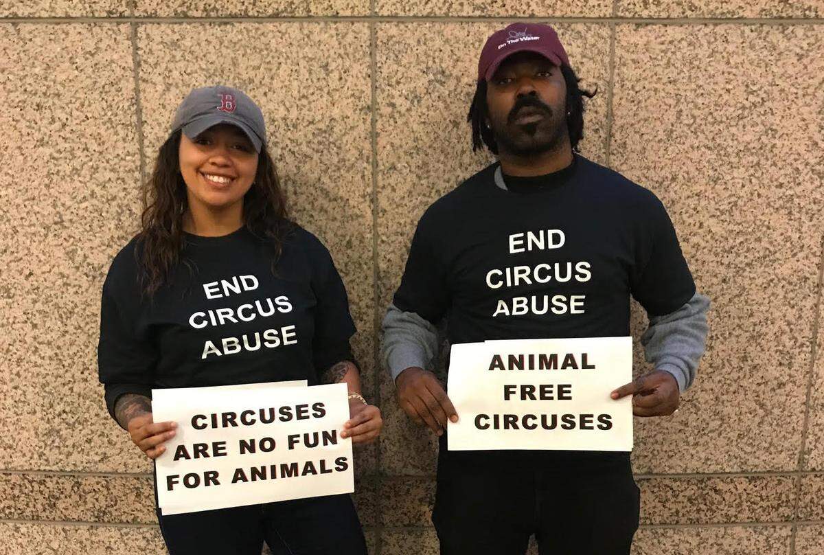 Kayla Cook and Demetrus Ezell went to Tuesday night’s City Council meeting to advocate for a change in the city’s dog tethering law but joined the activists seeking change for circus animals.