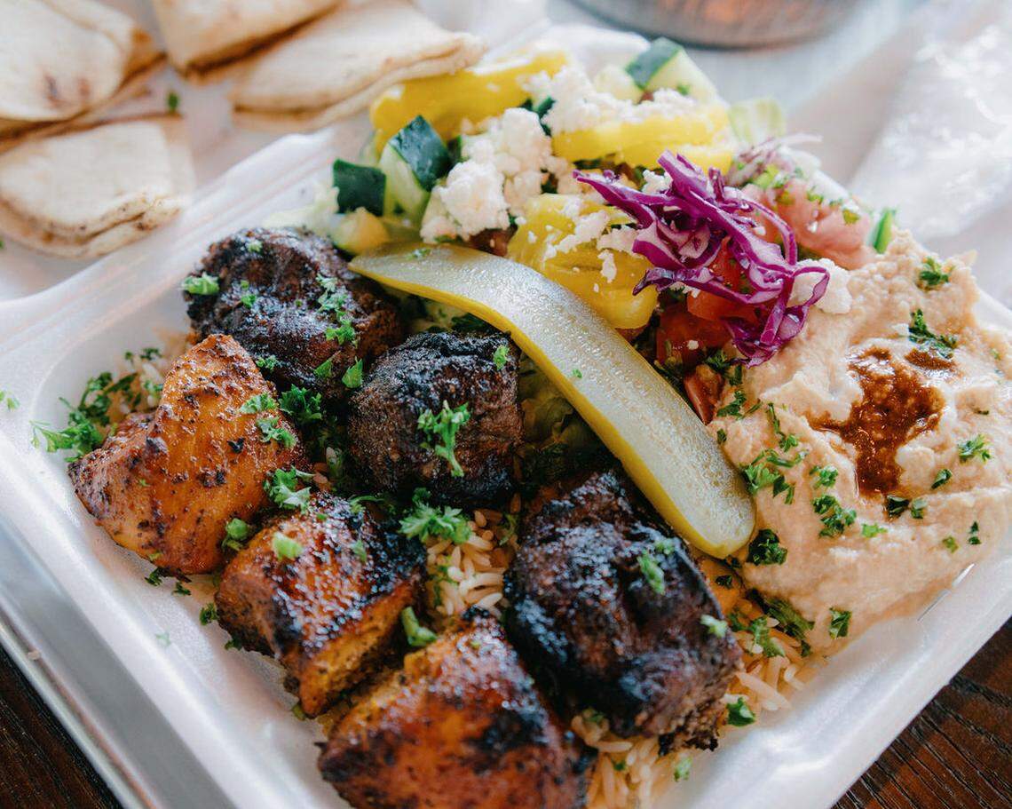 Halal Street Food offers kebabs, rice, hummus and other Middle Eastern foods.