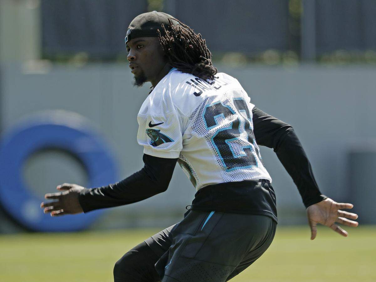 Carolina Panthers defensive back Donte Jackson (26) has emerged as a clear leader for the No. 2 cornerback position opposite corner James Bradberry.