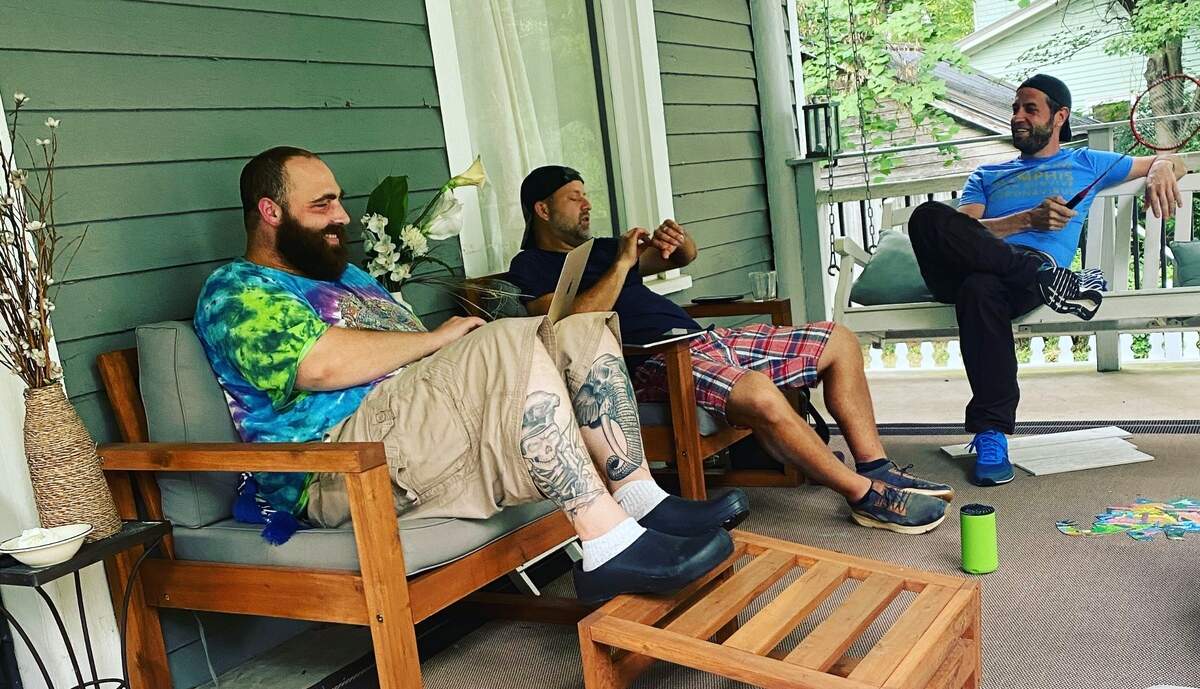 Jeff Tonidandel and Jamie Brown hosted soon-to-be Supperland executive chef Chris Rogienski and sous chef Russell Headrick to their porch for a chat about menus.