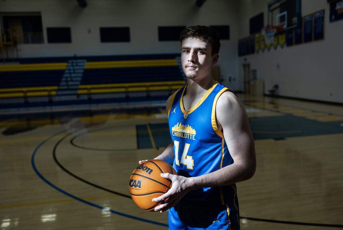 Johnson & Wales Cole Callaway poses for a portrait at JWU Wildcat Center in Charlotte, N.C., on Wednesday, January 28, 2026.