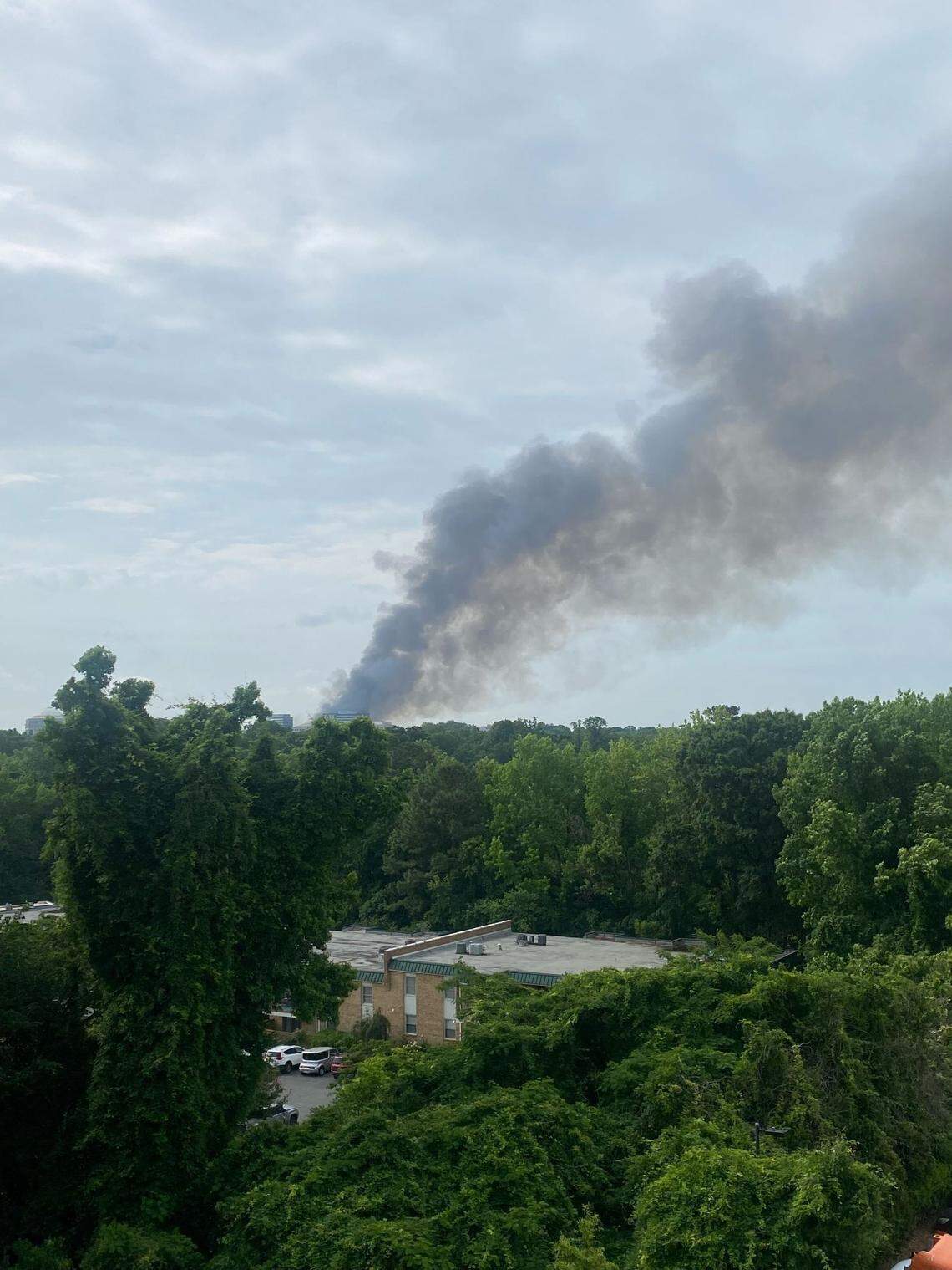 Smoke from the massive fire that broke out in the SouthPark area of Charlotte.