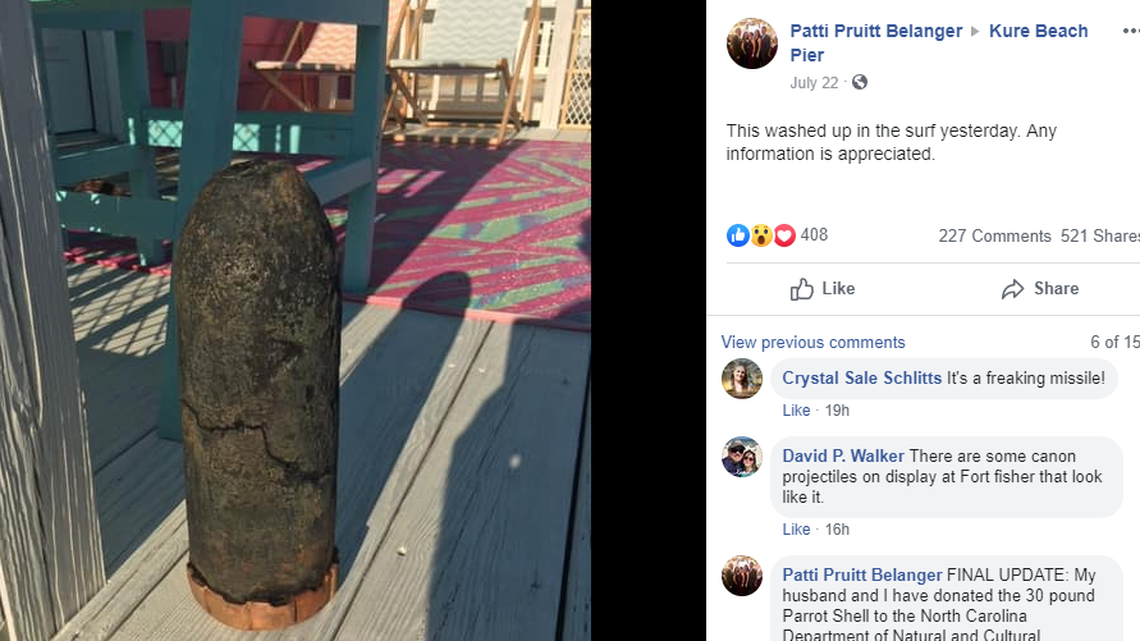 This is the 12-inch shell the couple found in the sand at Kure Beach this week.