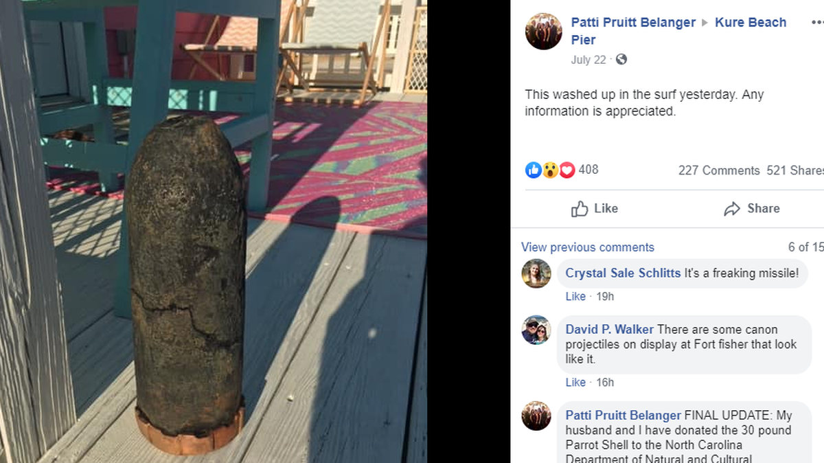 This is the 12-inch shell the couple found in the sand at Kure Beach this week.