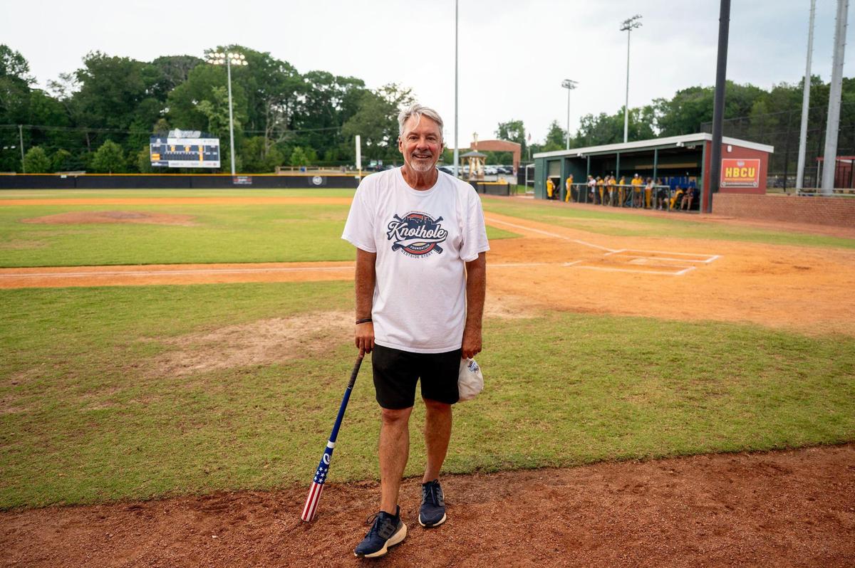 Jeff Schaefer, former MLB player and co-founder of the Knothole Foundation, poses for a photo at the Knothole Foundation Tuckaseegee Dream Fields in Charlotte, NC, Tuesday, July 15, 2025.