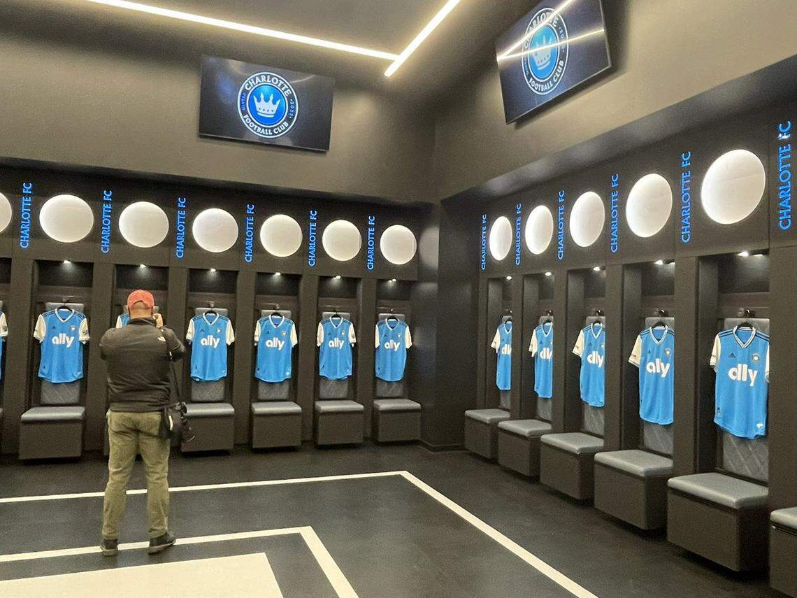 Charlotte FC’s new locker room inside Bank of America Stadium.