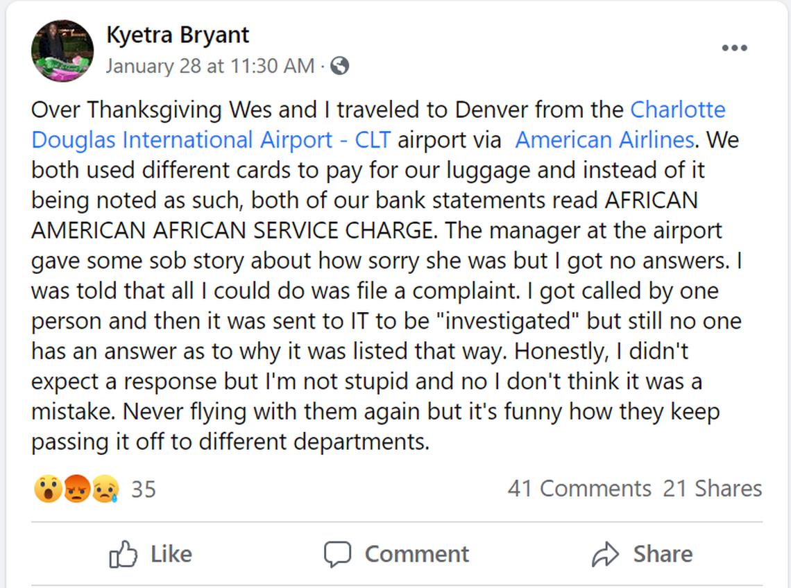 Kyetra Bryant posted about the charge on Facebook.