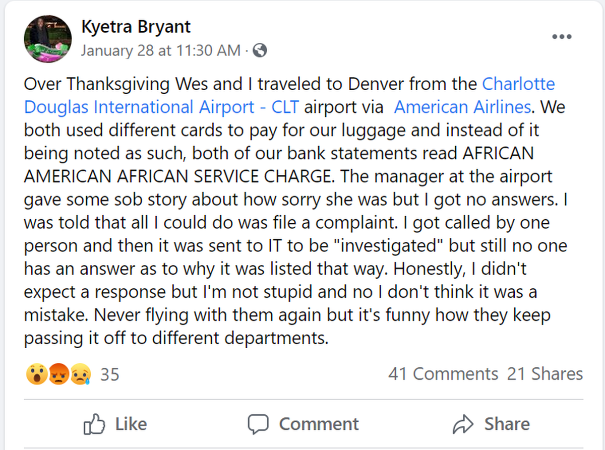 Kyetra Bryant posted about the charge on Facebook.