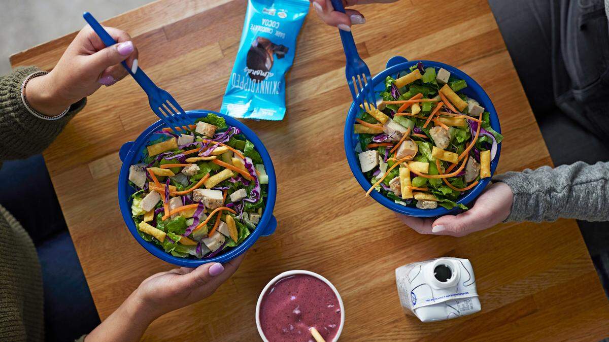 Just Salad uses reusable bowls to serve its salad creations.