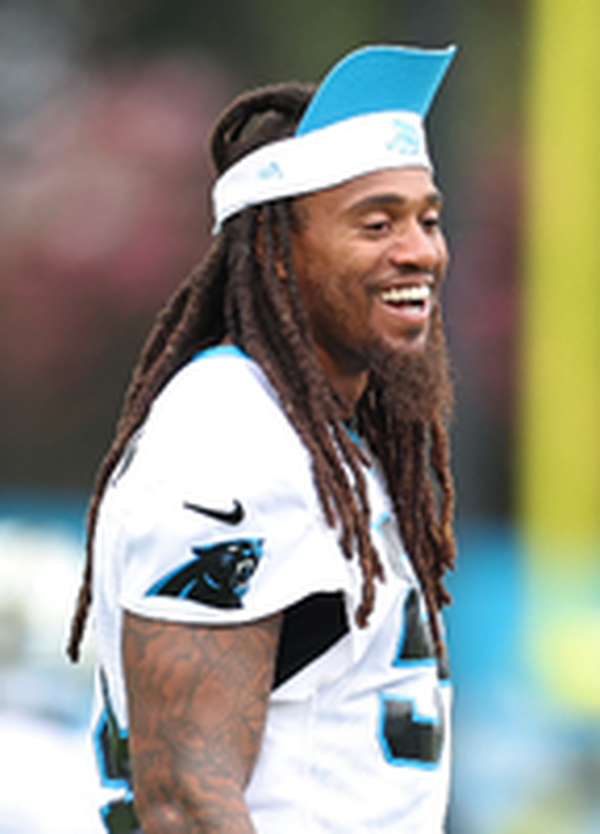 Former Carolina Panthers linebacker Shaq Thompson is shown during a practice.