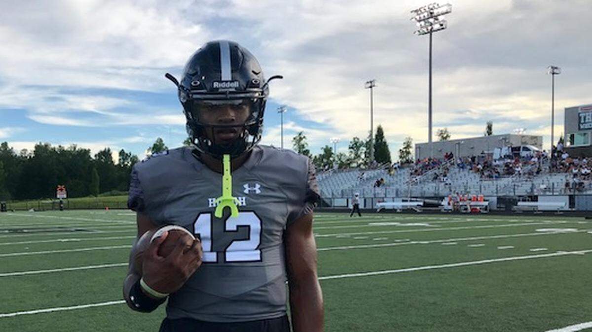 Hough quarterback Kennique Bonner-Steward is shown here before Friday’s high school football game against visiting Harding.