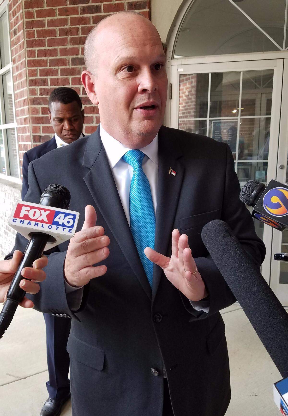 N.C. Secretary of Transportation Jim Trogdon answers questions after the I-77 toll lanes advisory group meeting on Wednesday, Aug. 15.