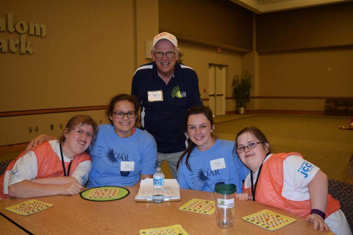 Bob Bowler with campers and counselors at Camp SOAR at the Levine Jewish Community Center in 2016.