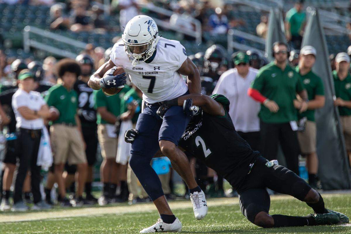 Old Dominion receiver Travis Fulgham’s route running helps him create separation despite his large frame.