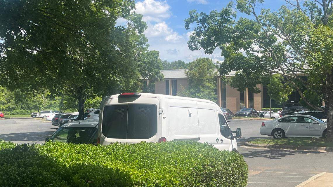 This white van sat outside Charlotte’s immigration court the week of June 9, 2025. Plainclothes agents arrested people leaving the court and put them in the van every so often.