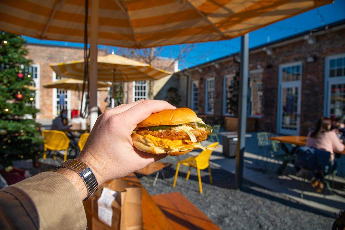 The namesake Boxcar sandwich at Boxcar Betty’s comes topped with pimento cheese, spicy mayo, pickles and peach coleslaw.
