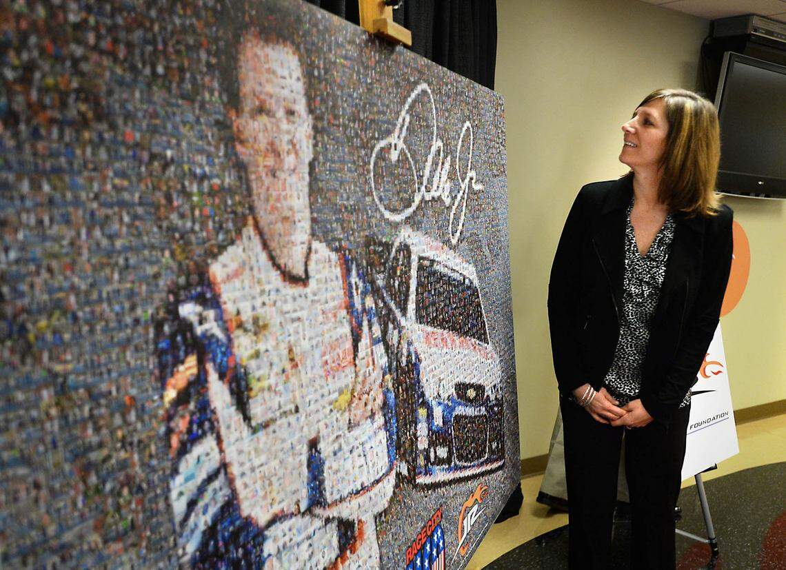 Kelley Earnhardt Miller is pictured in a 2014 photo taken at the unveiling of a mural of her brother, Dale Earnhardt Jr., at JR Motorsports in Mooresville.