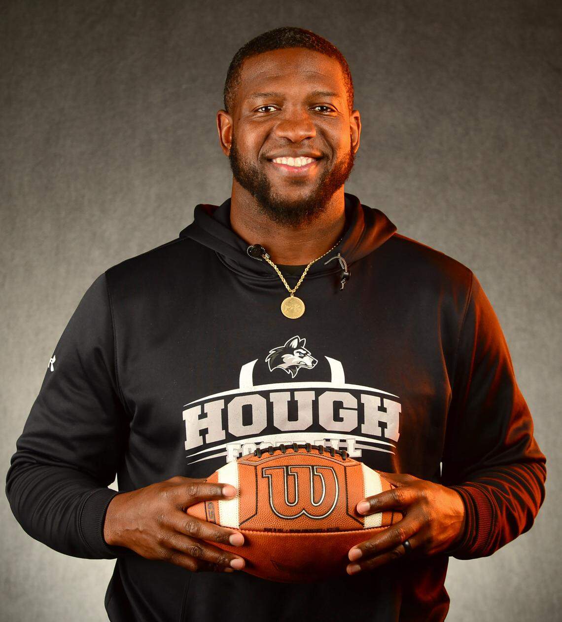 Hough Huskies head coach DeShawn Baker on Tuesday, December 9, 2025.