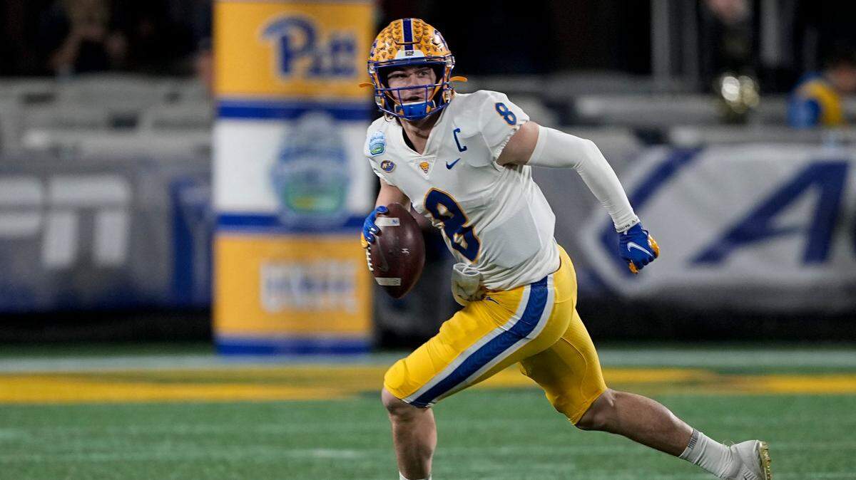 Pittsburgh quarterback Kenny Pickett looks to pass against Wake Forest during the first half of the Atlantic Coast Conference championship NCAA college football game Saturday, Dec. 4, 2021, in Charlotte, N.C.