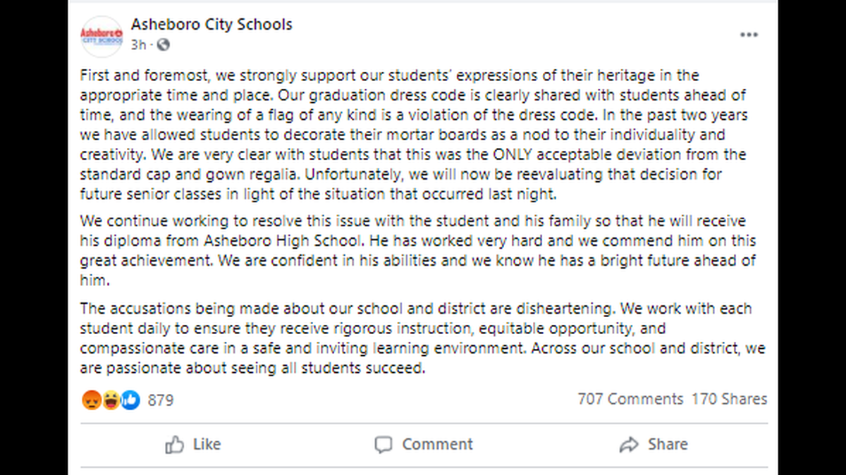 The statement posted by the Ashboro City Schools. 