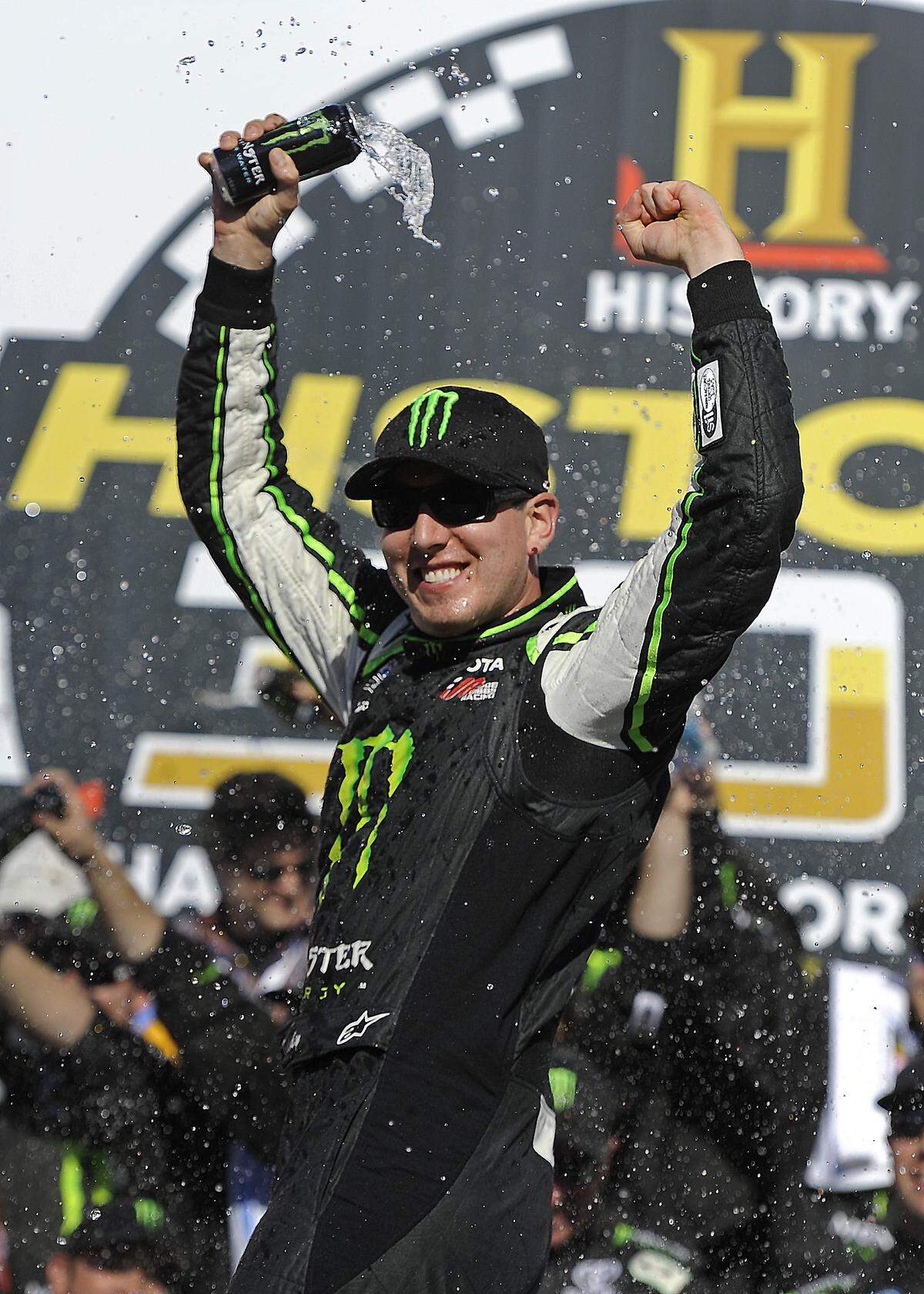 NASCAR Nationwide Series driver (54) Kyle Busch celebrates his victory in the 32nd Annual History 300 on Saturday, May 25, 2013 at Charlotte Motor Speedway in Concord, NC. Jeff Siner - jsiner@charlotteobserver.com