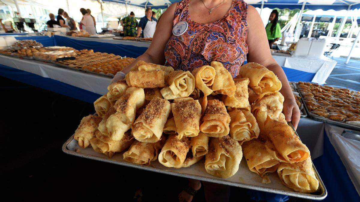 Diples, one of the types of homemade Greek pastries on sale, at the annual Yiasou Greek Festival Saturday at Holy Trinity Greek Orthodox Church on East Boulevard. Photo by Diedra Laird.