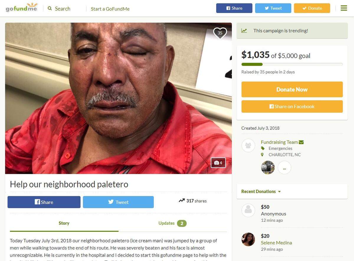 Vu created a GoFundMe page to raise money to help Alberto, a local ice cream man, pay his medical bills.