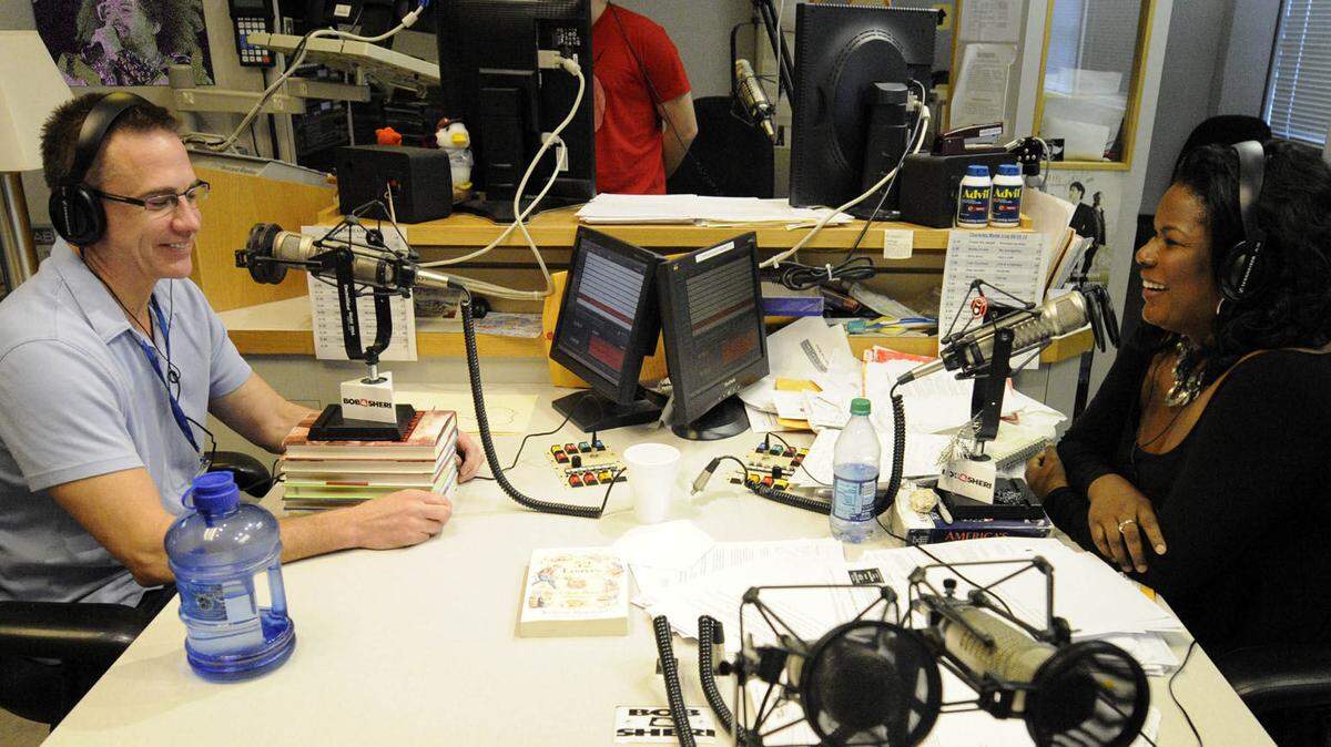 Matt Harris and Ramona Holloway, photographed in 2012 while on the air with “The Matt & Ramona Show” in the studio at WLNK-FM (”The Link” 107.9) in Charlotte.
