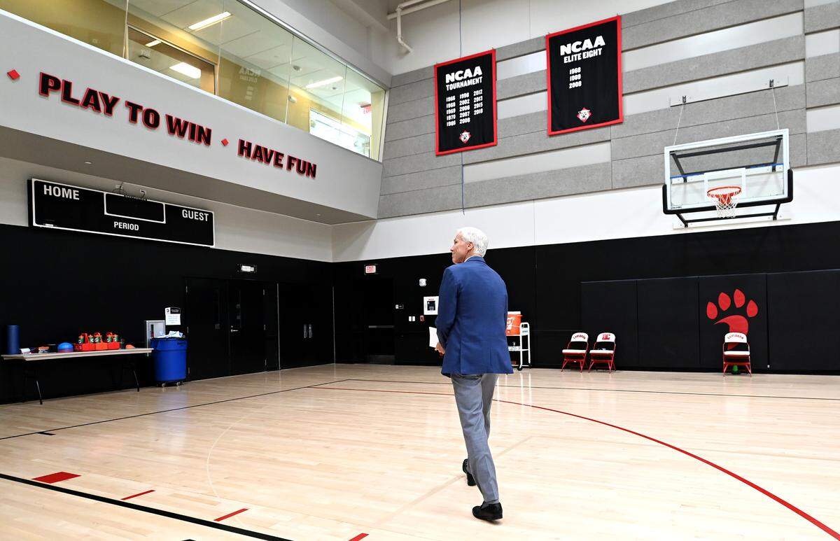 Davidson College head basketball coach Bob McKillop, photographed on the Wildcats’ practice court, is retiring after 33 seasons. McKillop made the announcement on Friday, June 17, 2022 at Davidson College. His son, Matt McKillop, will replace him.