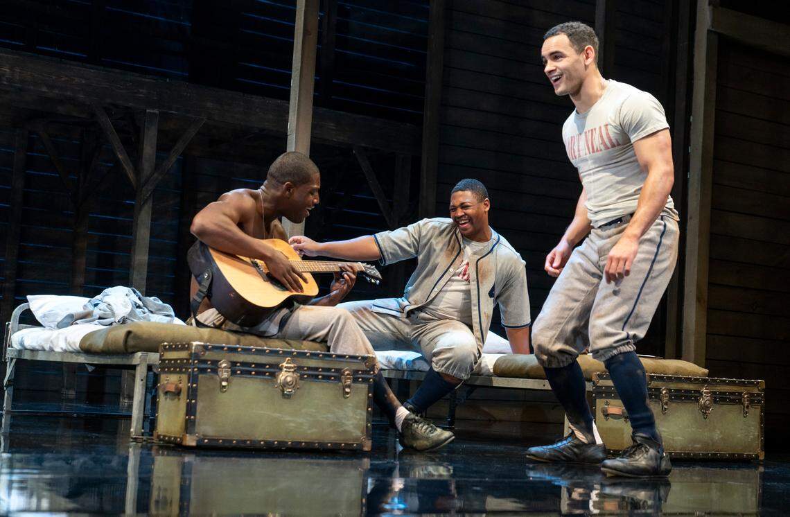From left, Sheldon D. Brown, Branden Davon Lindsay and Will Adams in the national touring company of “A Soldier’s Play.” The show will be in Charlotte from Jan. 10-22 at Knight Theater.