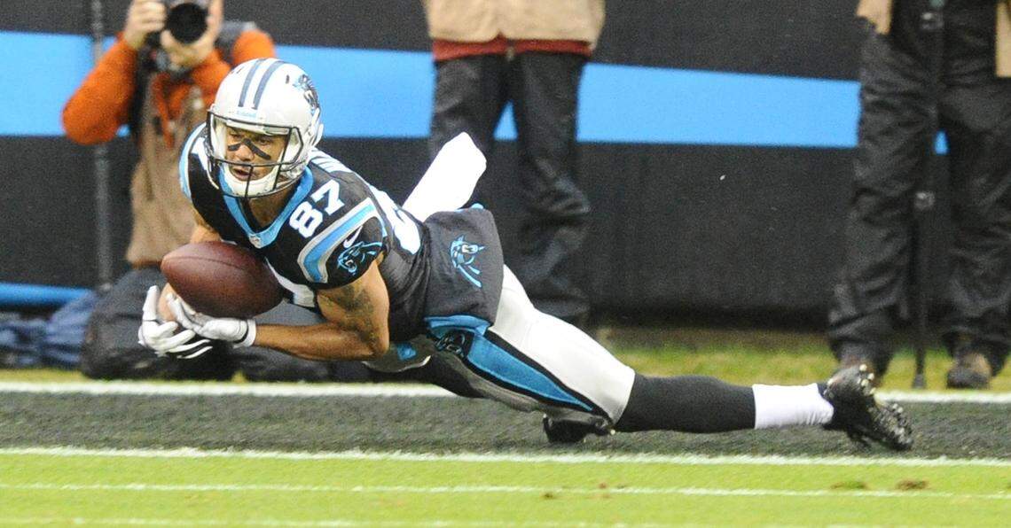 The Panthers’ Domenik Hixon (87) hauls in the game-winning touchdown pass from Cam Newton against New Orleans with less than a minute left in the fourth quarter in 2013. Hixon’s TD was the only one he ever scored for the Panthers.