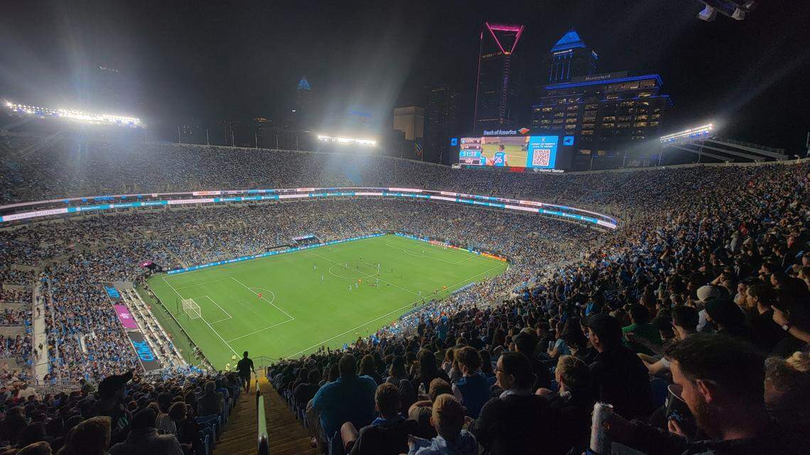 Fans cheer for Charlotte FC against LA Galaxy at Bank of America on Saturday, March 5, 2022 in Charlotte.