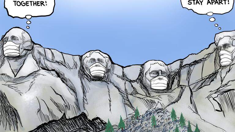 Kevin Siers cartoon: Mount Rushmore revisited in the time of Covid19