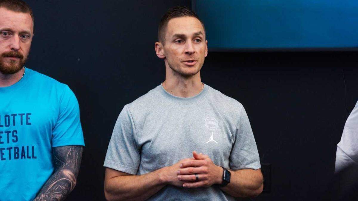 Charlotte Hornets vice president of player health and performance Trent Salo looks on during a workout.