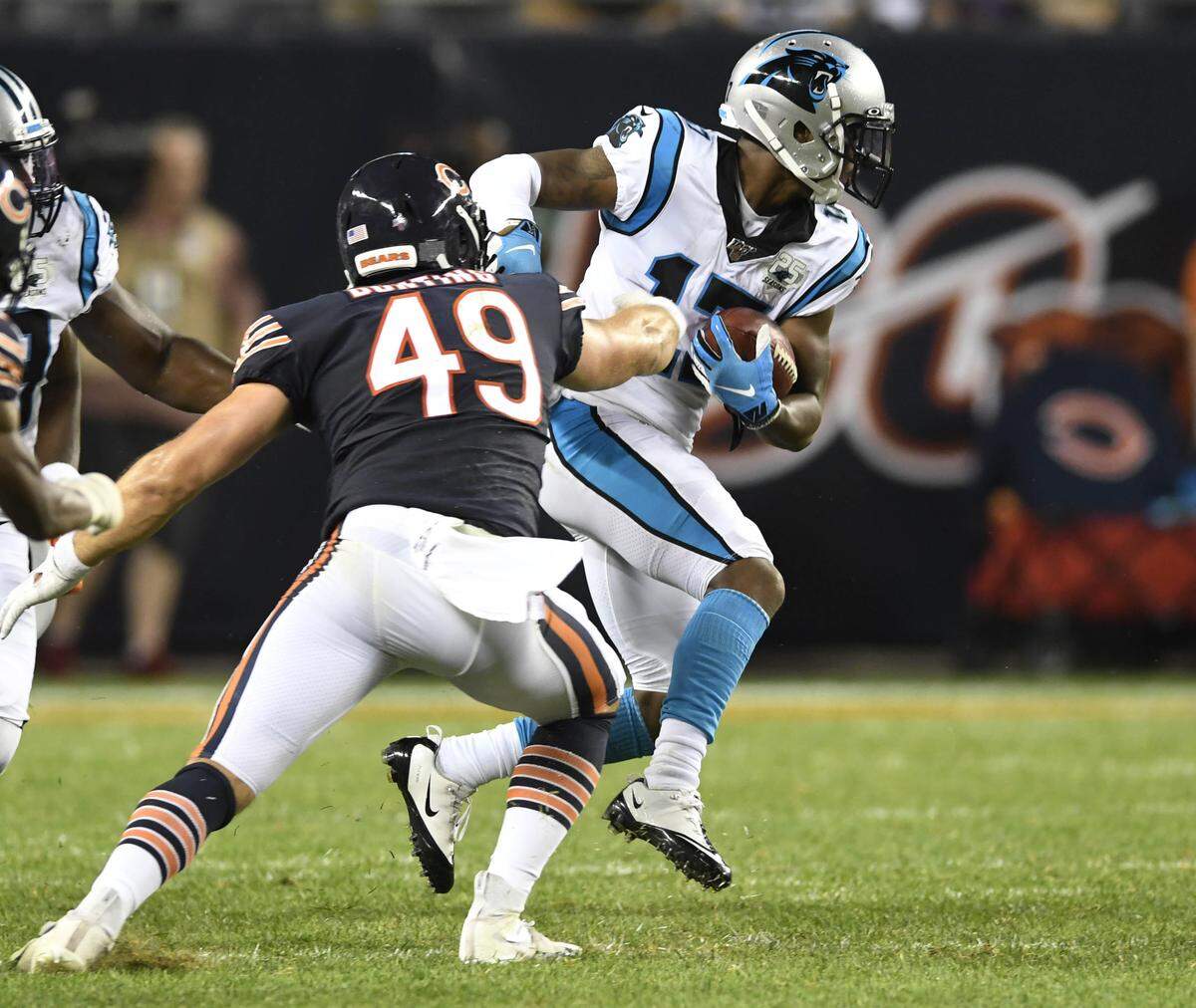 Carolina Panthers wide receiver Terry Godwin (17) looked fast and elusive while averaging 39.5 yards on two punt returns in preseason last week. Godwin is a rookie from Georgia who was Carolina’s seventh-round draft pick in 2019.