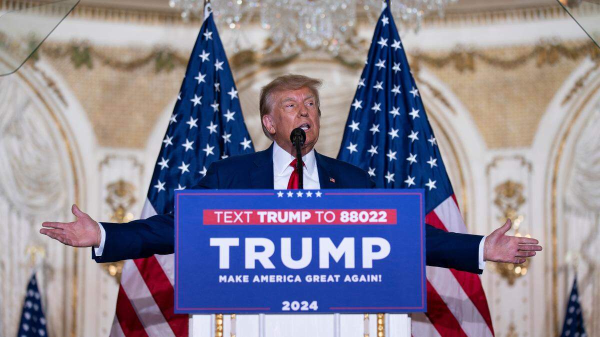 Former President Donald Trump speaks at his Mar-a-Lago estate Tuesday, April 4, 2023, in Palm Beach, Fla., after being arraigned earlier in the day in New York City.