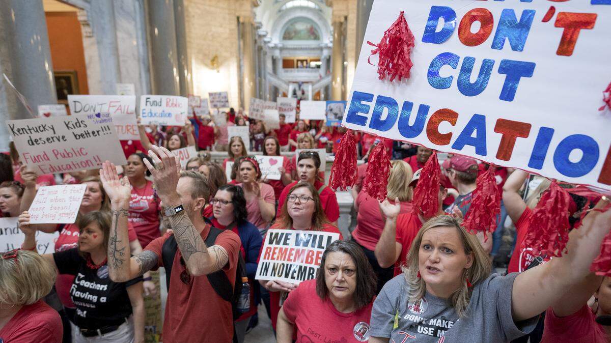 Kentucky teachers rally last month. Rallies in Kentucky, Colorado, Arizona and elsewhere have encouraged North Carolina teachers, who will rally in Raleigh on Wednesday.