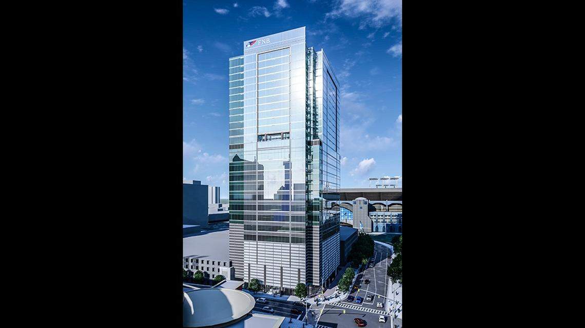 The FNB Tower underway in uptown Charlotte at 401 South Graham Street. The building “topped off” recently, marking the completion of vertical construction.