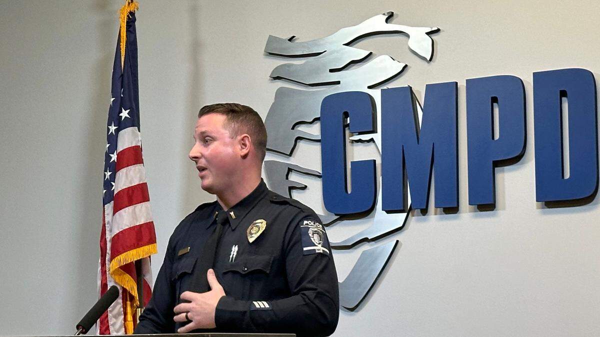 Lt. Kevin Pietrus speaks to reporters Friday, April 5, 2024, at the Charlotte-Mecklenburg Police Department’s biweekly media briefing.