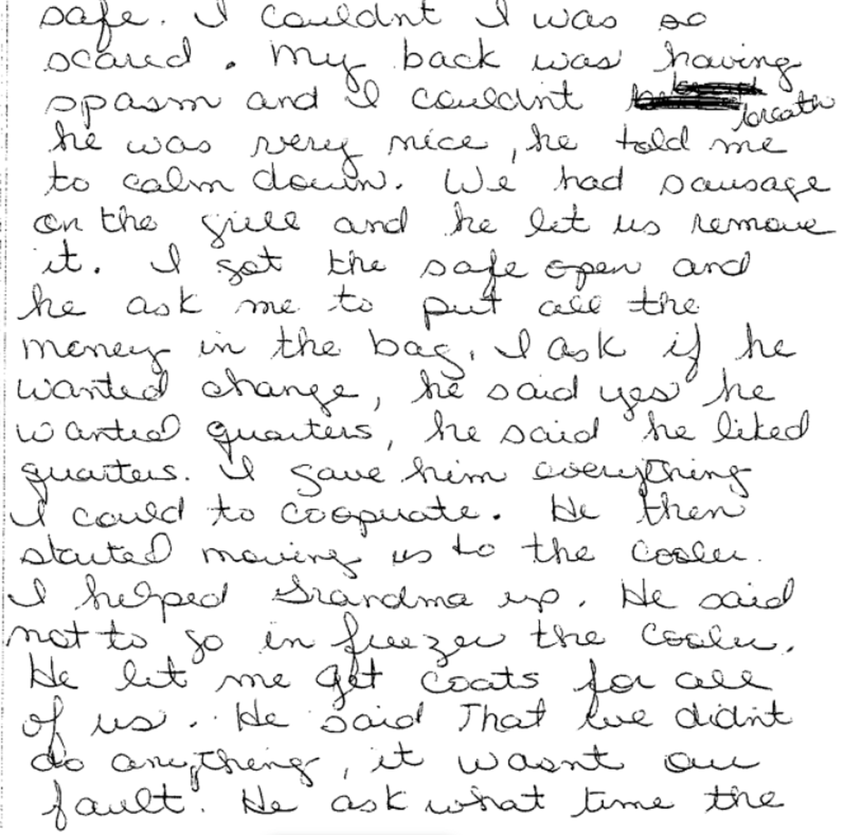 Elaine Snyder wrote a witness statement describing Jeffrey Manchester’s robbery of the McDonald’s she worked at on Saturday, May 20, 2000.