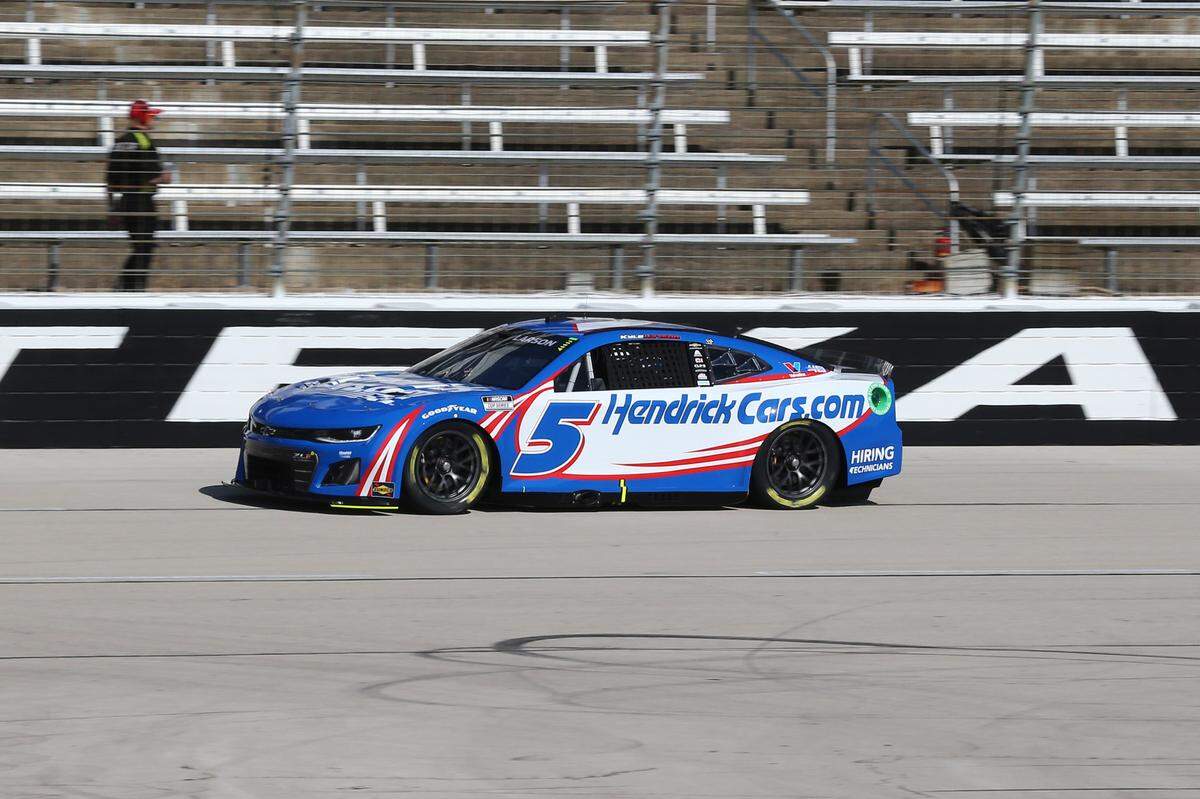 Apr 13, 2024; Fort Worth, Texas, USA; NASCAR Cup Series driver Kyle Larson (5) during practice for the NASCAR Cup Series AutoTrader EchoPark Automotive 400 at Texas Motor Speedway.