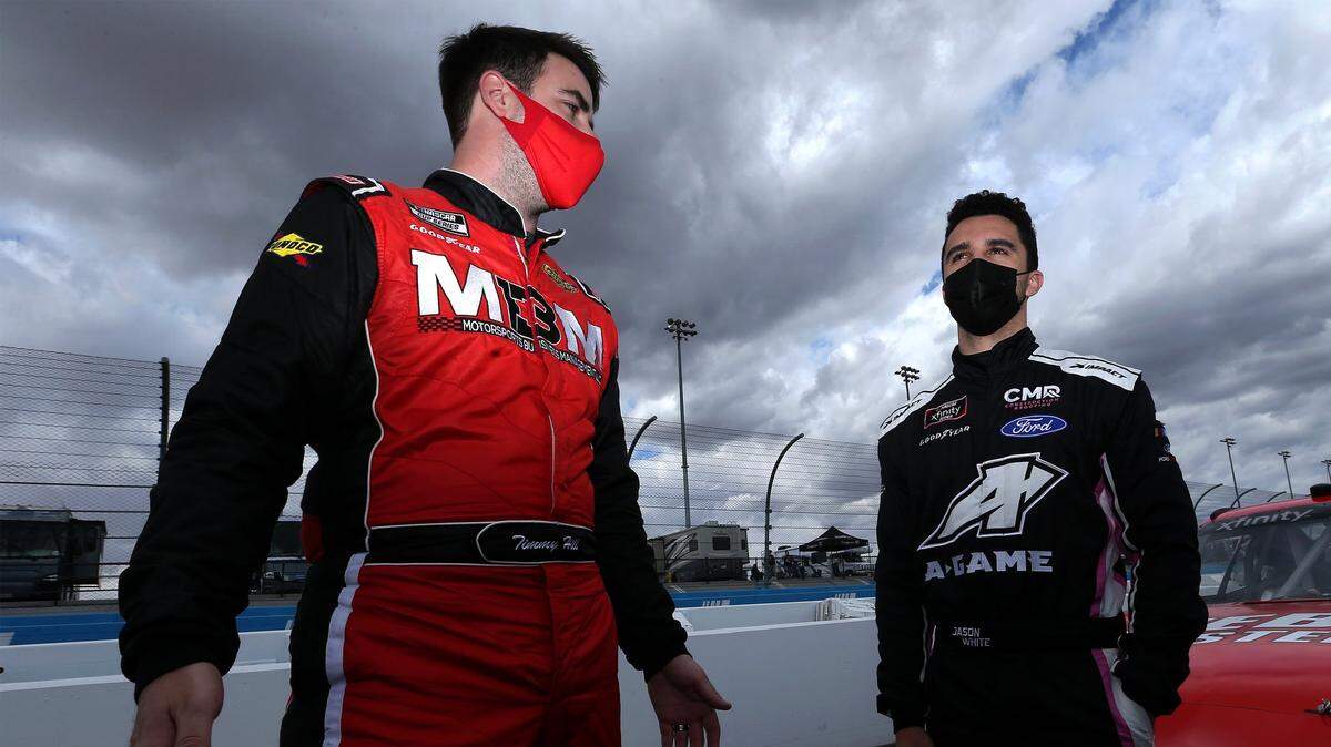 Timmy Hill, left, driver of the No. 66 Toyota for MBM Motorsports, was left off the lineup for the NASCAR iRacing event at Bristol on Wednesday night. He’s now driving in place of Brad Keselowski for Team Penske.