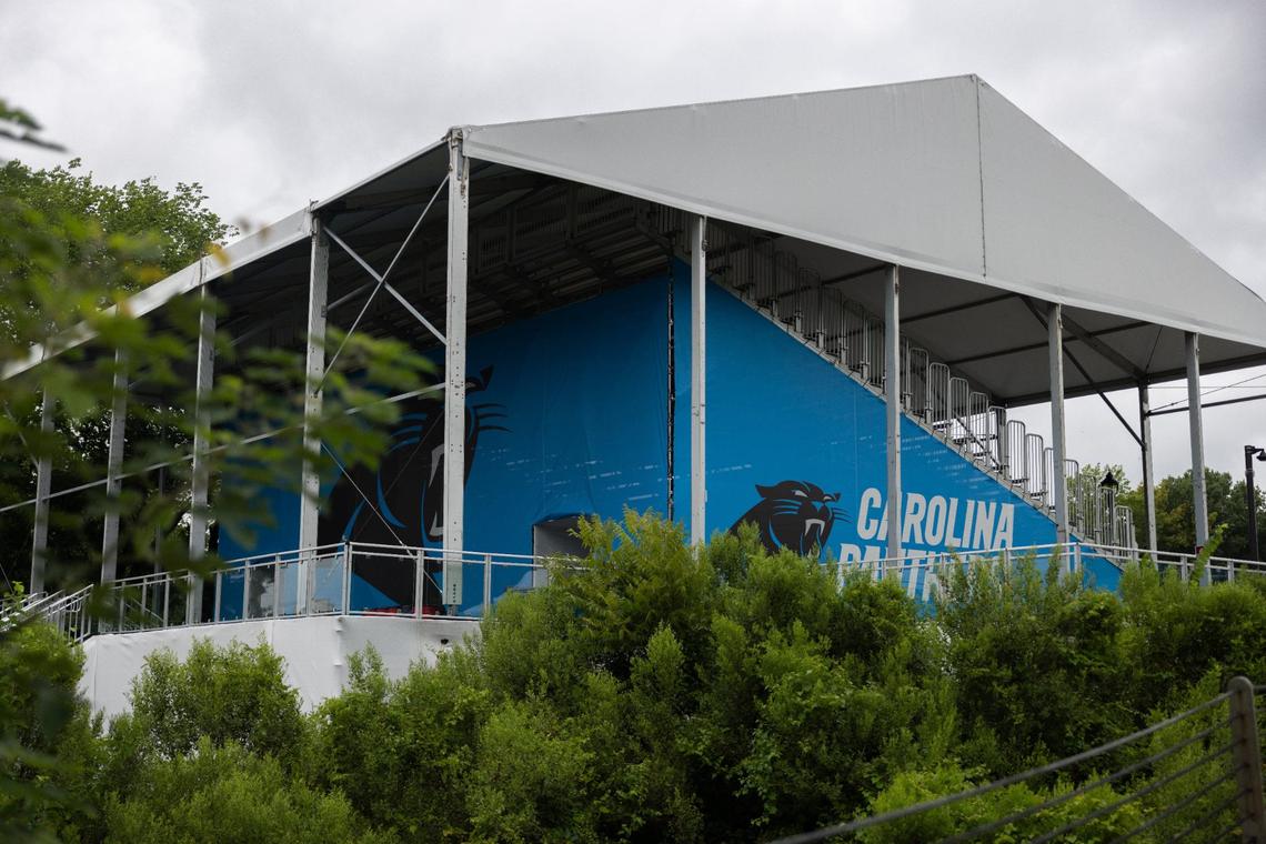 A look at the back of the reserved seating area for the Panthers Training Camp in Charlotte, N.C., on Monday, July 22, 2024.
