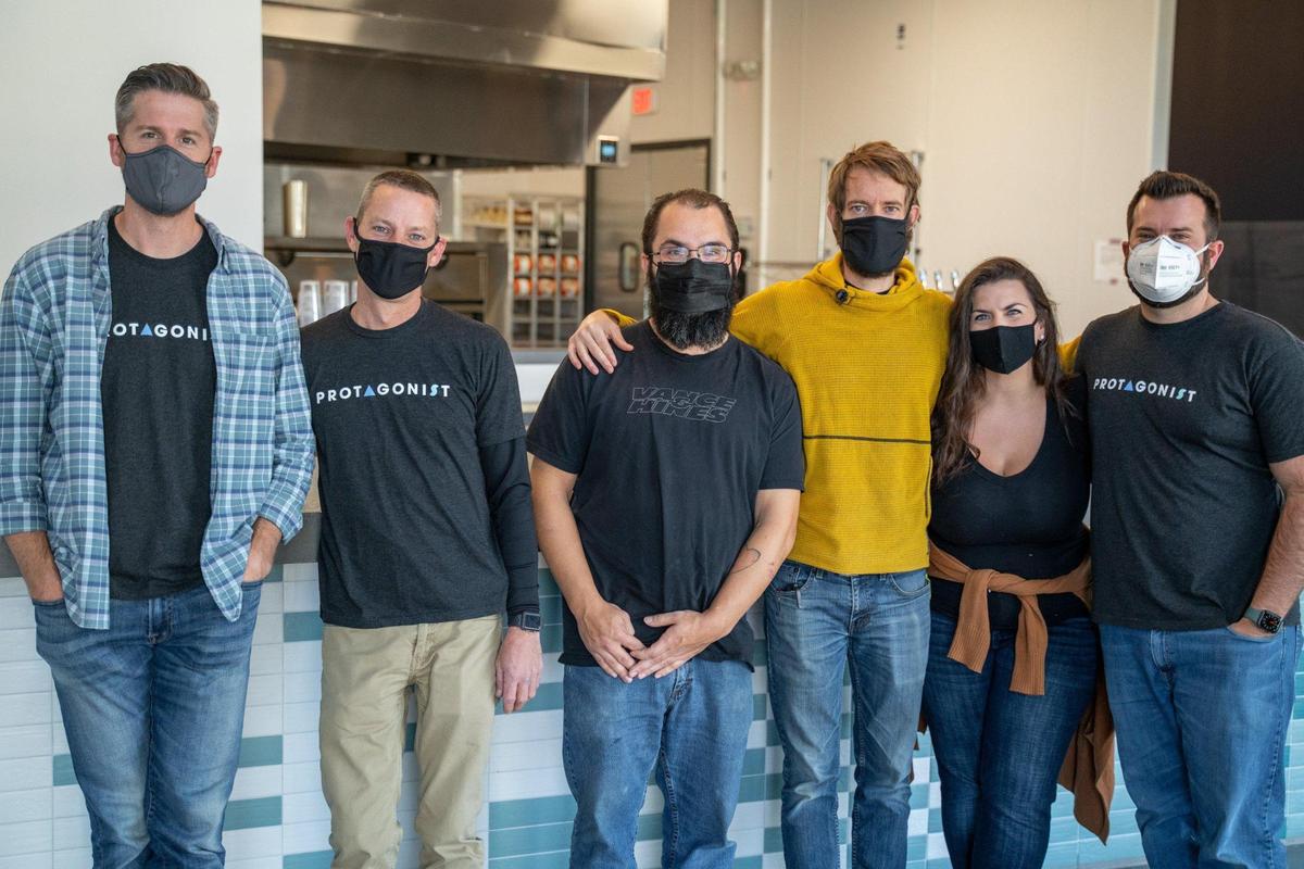Ryan Owens, Mike Bugler, Dan Frederich, Jeremy Claeys, Kristin Salzarulo, and Mike Salzarulo of Protagonist Beer in Charlotte, NC.