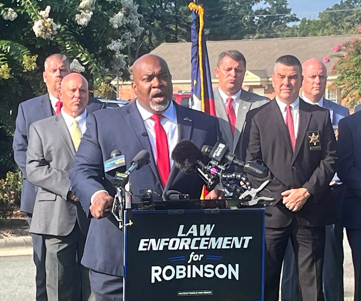North Carolina Lt. Gov. Mark Robinson, a Republican running for governor, speaks in Statesville on Aug. 20, 2024 about his public safety plan if elected.