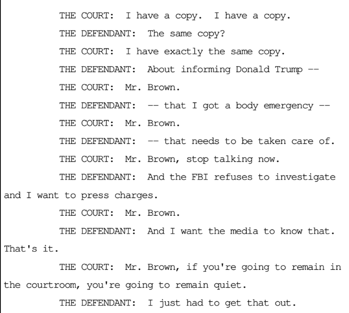 A transcript shows what DeCarlos Brown Jr. said during a competency hearing in his federal case related to the Charlotte light rail stabbing of Iryna Zarutska.