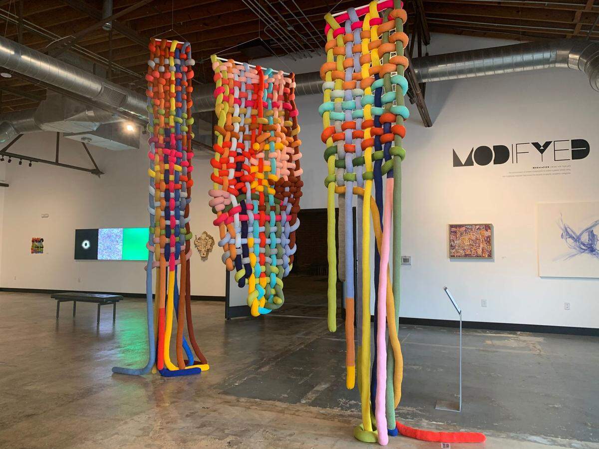 Kat Sanchez Standfield calls her pieces “giant, magnified weavings.”